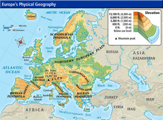 Physical Map Of Western Europe